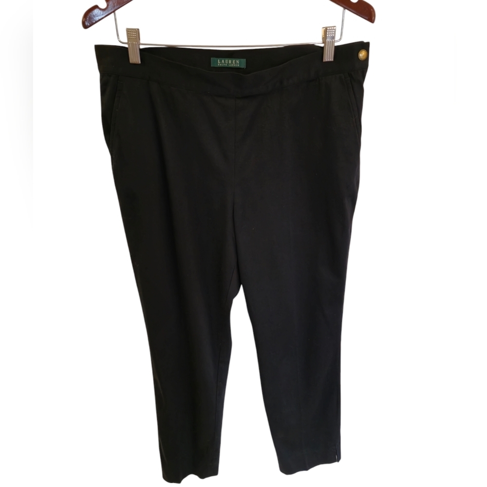 Lauren Ralph Lauren Women's Black Side Zip Cotton Stretch Ankle Pants Size 12